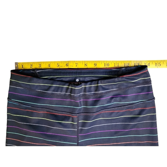 Athleta Multi Stripe Sonar Rainbow Navy Blue Capri Leggings Size Medium Yoga - Picture 7 of 9